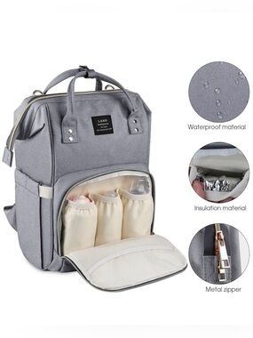LAND Gray Convertible Women’s Baby Bag with  Insulated Pockets
